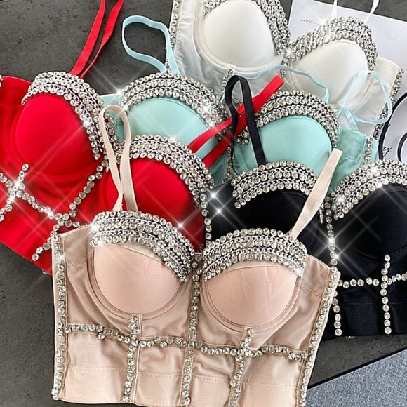 NEW Sparkling Bling Swarovski Crystal Rhinestone Bustier Bra Top + FREE … - Picture 13 of 14